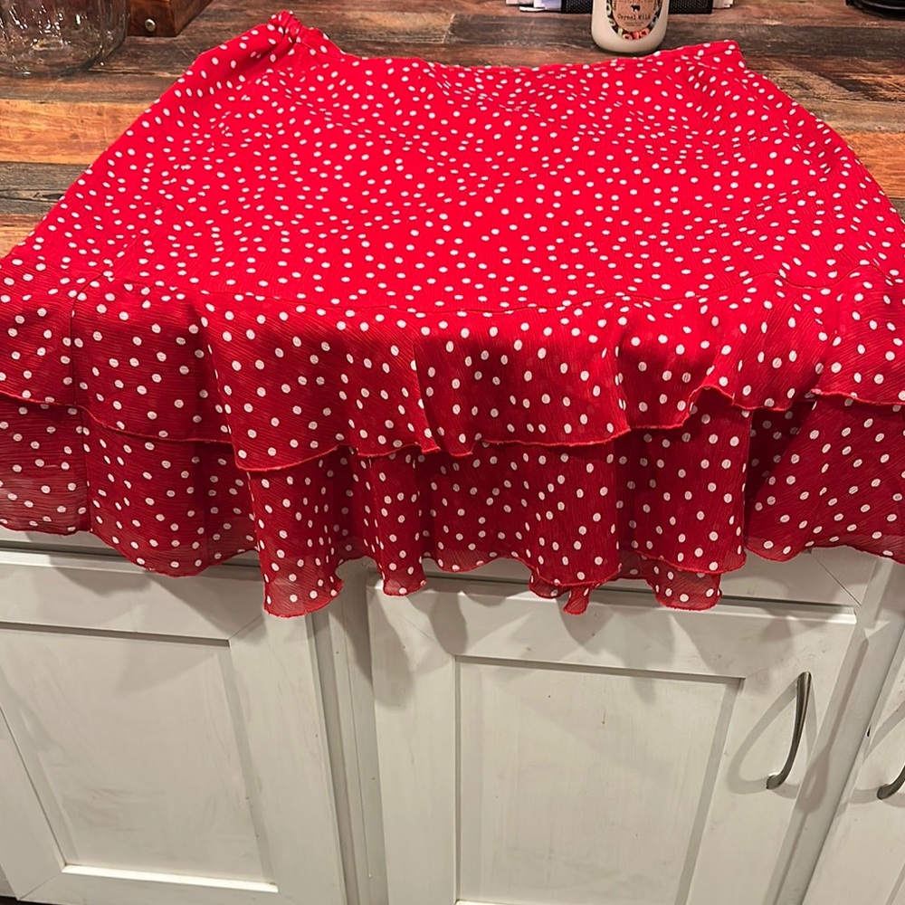 Women’s George tiered ruffled red polka skirt